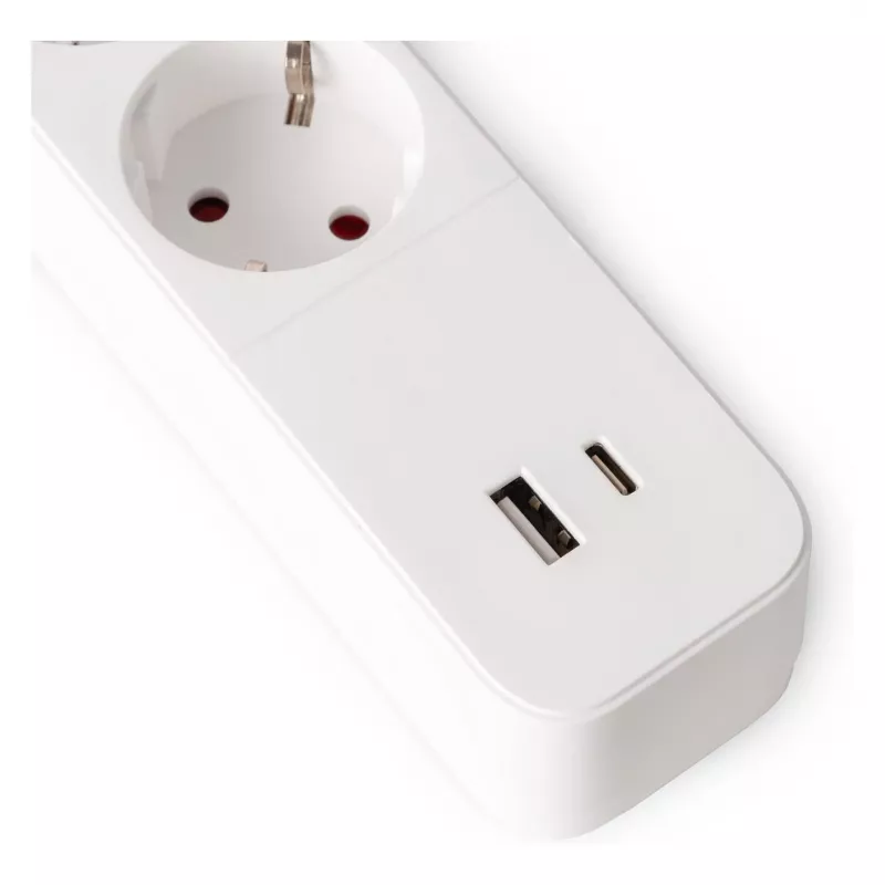 Régua de tomadas ENTAC 4 tomadas com 1x USB-A e 1x USB-C, 1,5 m branca