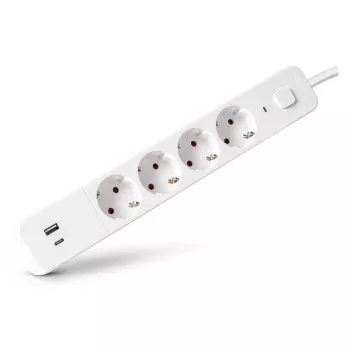 Régua de tomadas ENTAC 4 tomadas com 1x USB-A e 1x USB-C, 1,5 m branca