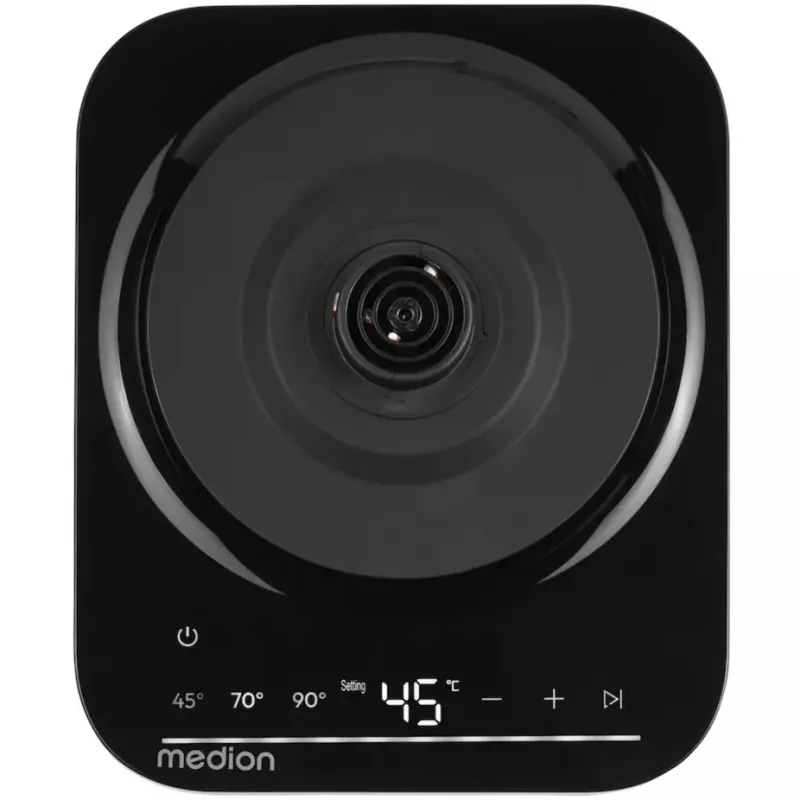 Chaleira elétrica MEDION MD 12106 1,5L 2200W preta aço inoxidável com função de manutenção de temperatura
