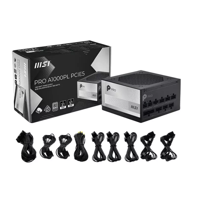 MSI PRO A1000PL PCIE5 1000W 80 PLUS Gold Totalmente Modular Fonte de alimentação ATX 3.0