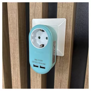 ENTAC Adaptador de tomada com 2x USB-A azul