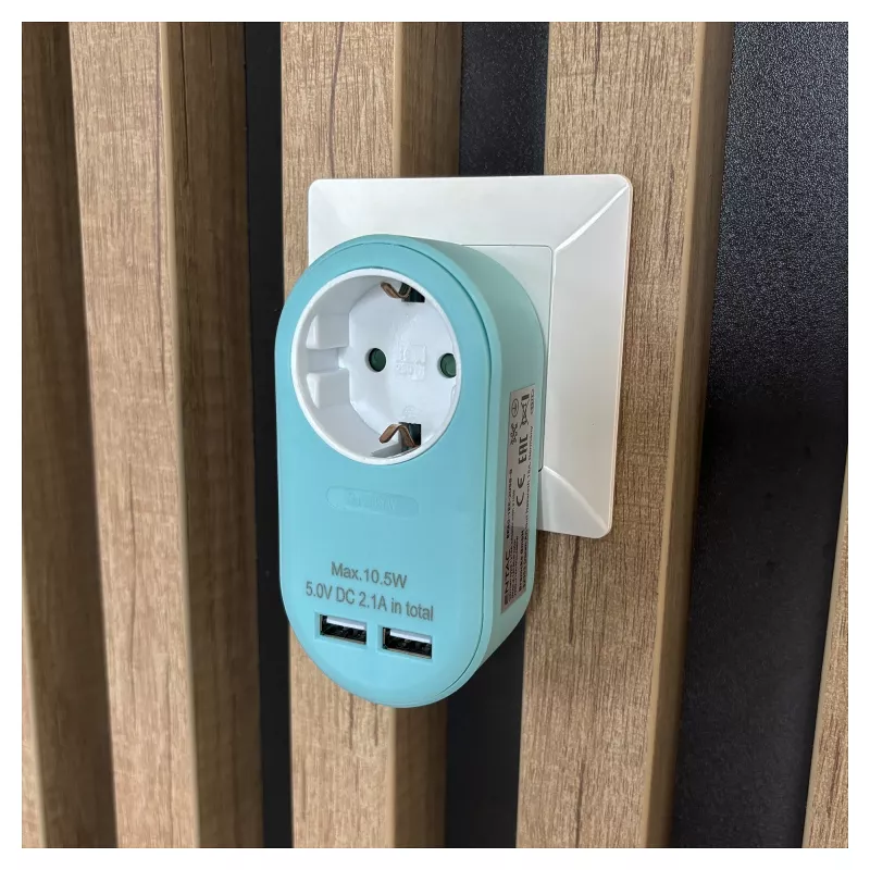 ENTAC Adaptador de tomada com 2x USB-A azul
