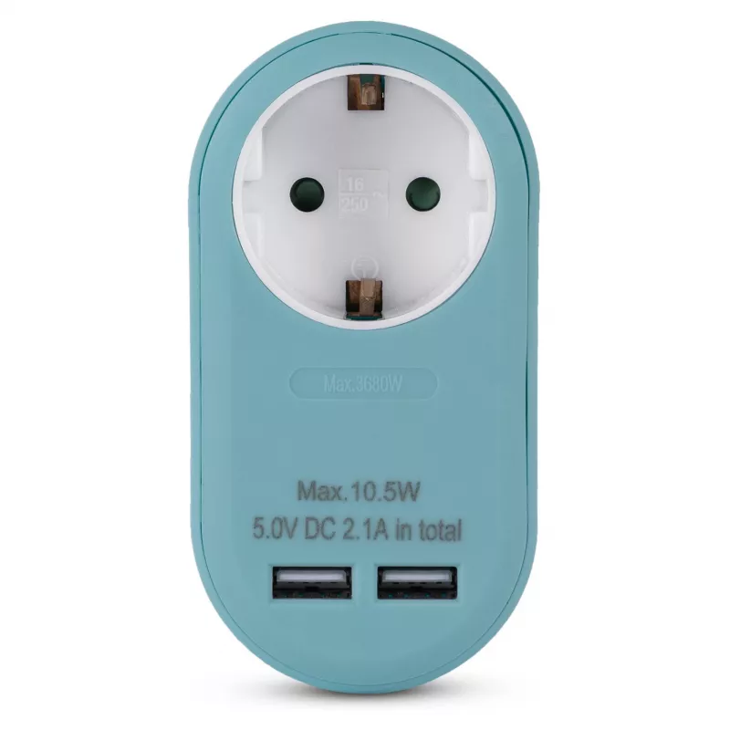 ENTAC Adaptador de tomada com 2x USB-A azul