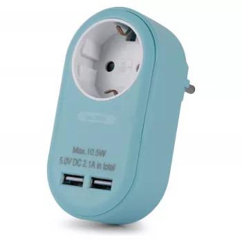 ENTAC Adaptador de tomada com 2x USB-A azul