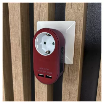 ENTAC Adaptador de tomada de parede com 2x USB-A bordô