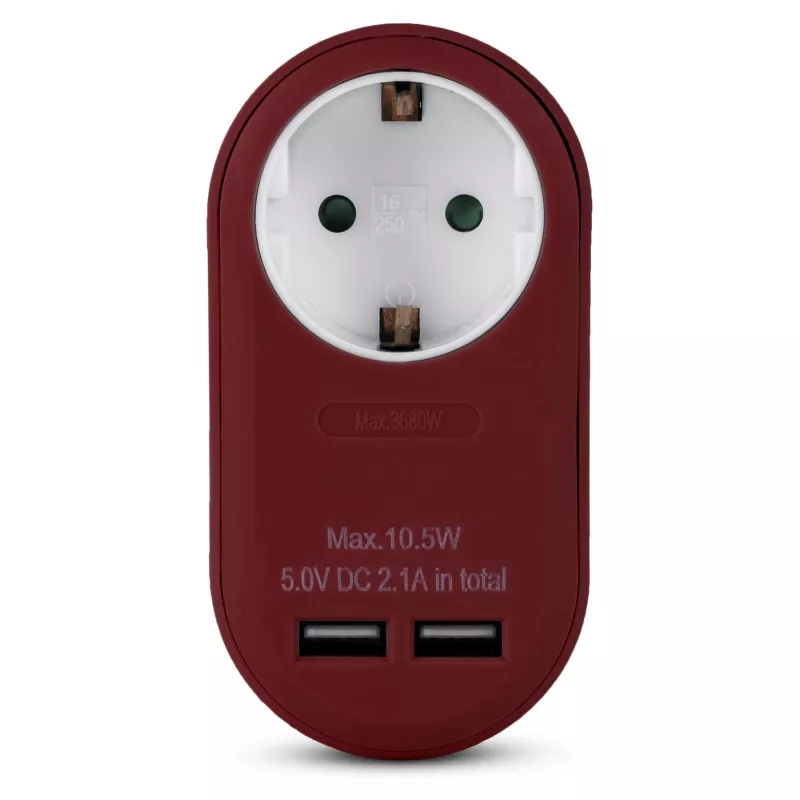 ENTAC adaptador de tomada com 2x USB-A bordeaux