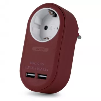 ENTAC Adaptador de tomada de parede com 2x USB-A bordô