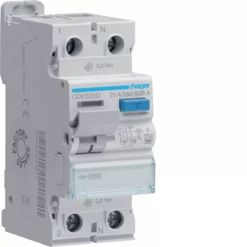 HAGER CDF525D interruptor diferencial 2P 10kA 25A 30mA tipo F