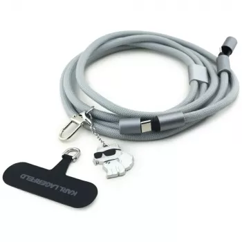Correia de Ombro Karl Lagerfeld Crossbody Strap Choupette Charm - Correia Universal para Telemóvel / Cabo USB-C para USB-C 1,5 m (Cinzento)