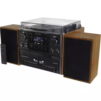 Soundmaster MCD5600BR aparelhagem estéreo com gira-discos, DAB+, FM, Bluetooth, CD, cassete, USB, 2 x 5 W, castanho