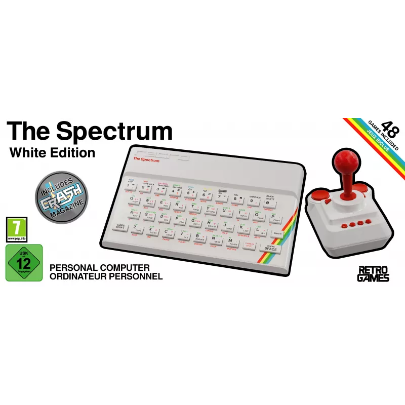 Retro Games The Spectrum White Edition - Consola ZX Spectrum HD com joystick e mais de 40 jogos pré-instalados