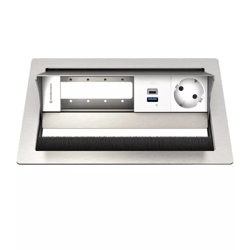 Kindermann CP Standard² VA Caixa de ligação de mesa 4f. com 1x tomada Schuko, 1x porta de carregamento USB-A, VGA, áudio, preto