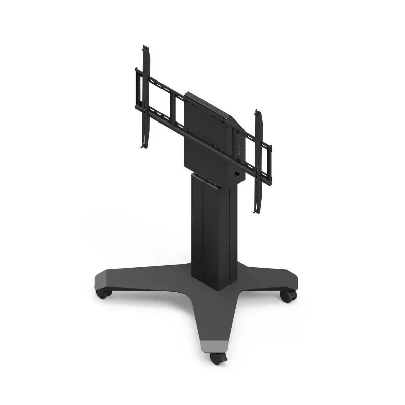 Kindermann DisplayLift² Mobile X-Fuss carrinho de TV elétrico motorizado para ecrãs de 42-98 polegadas, capacidade de carga de 150 kg, preto/prateado