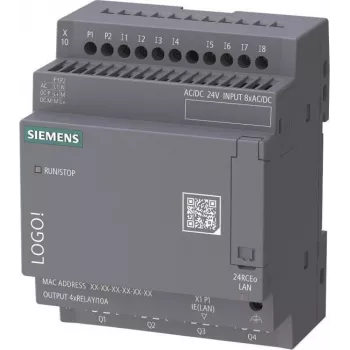 Siemens LOGO! 24 RCEo 6ED1052-2HB08-0BA3 módulo lógico, 24V AC/DC, 8 DI/4 AI/4 DQ relés, sem ecrã, Ethernet