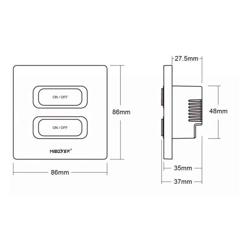 MIBOXER ESW2B Interruptor inteligente 2 canais Comando LED com WiFi e sensor de movimento 2,4 GHz e dimmer