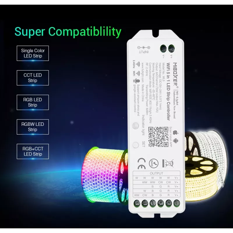 MIBOXER WL5 Controlador LED 5in1 RGB+CCT DC12-24V WiFi 2.4G Alexa