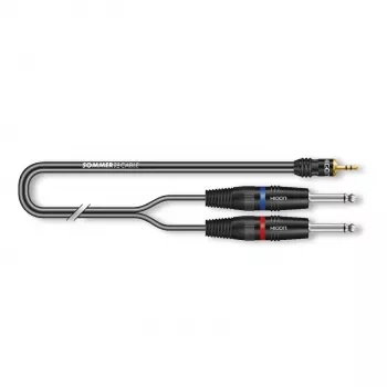 Cabo split estéreo Sommer Cable SC-Onyx 2025 MKII, 2 x 1 x 0,25 mm², ficha mini jack estéreo de 3,5 mm para 2x fichas jack mono de 6,3 mm, HICON, preto, 5 m (ON1W-0500-SW)