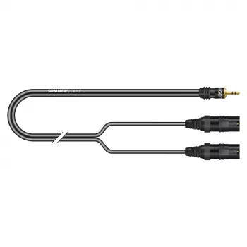 Cabo split estéreo Sommer Cable SC-Onyx 2025 MKII, 2 x 1 x 0,25 mm², ficha mini jack estéreo de 3,5 mm para 2x fichas XLR macho 3 pinos, HICON, preto, 2,5 m (ON9V-0250-SW)