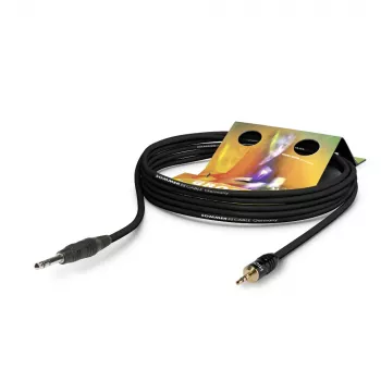 Cabo patch/insert Sommer Cable Club Series MKII, 2 x 0,34 mm², ficha jack estéreo de 6,3 mm para ficha mini jack estéreo de 3,5 mm, HICON, preto, 0,25 m (CS63-0025-SW)