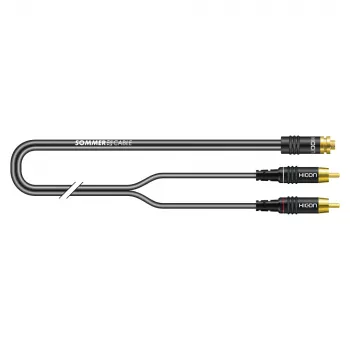 Cabo adaptador de áudio Sommer Cable SC-Onyx 2008, 2 x 1 x 0,08 mm², 2 fichas RCA para conector fêmea mini jack estéreo de 3,5 mm, HICON, preto, 5 m (O84W-0500-SW)