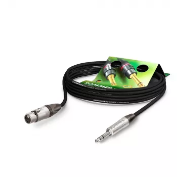 Cabo de microfone Sommer Cable Stage 22 Highflex, 2 x 0,22 mm², conector fêmea XLR 3 pólos para ficha jack estéreo de 6,3 mm, NEUTRIK, preto, 5 m (SGN5-0500-SW)