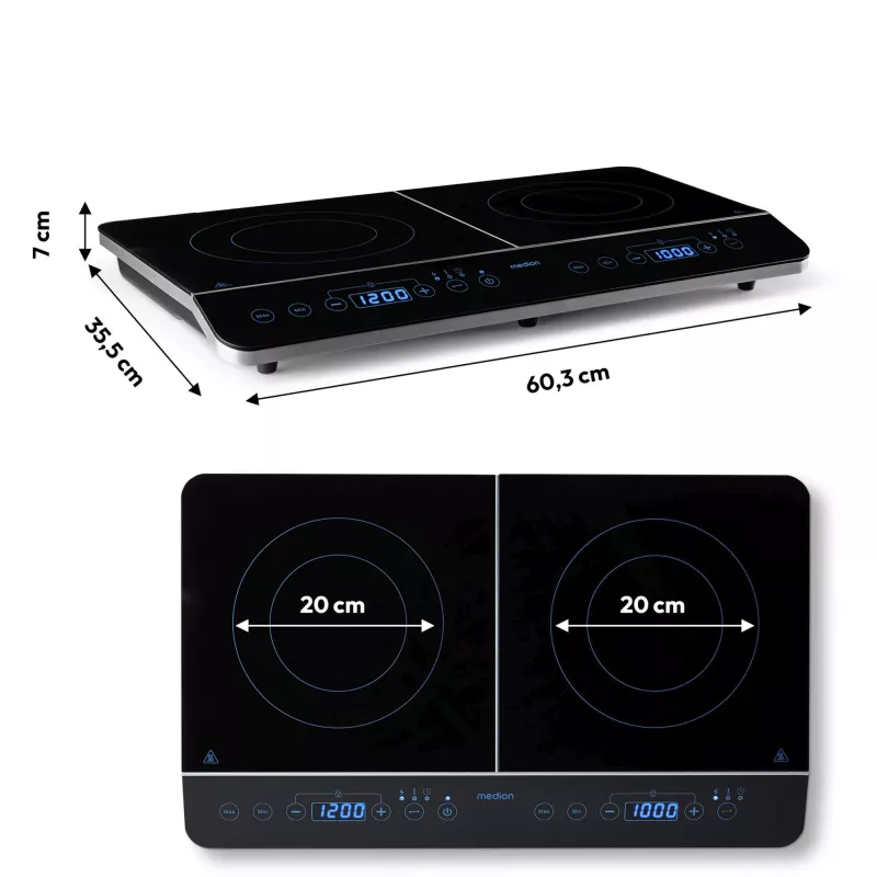 MEDION LIFE placa de indução dupla MD 15324 (preto, 3500 Watt, 2x Ø 20 cm)