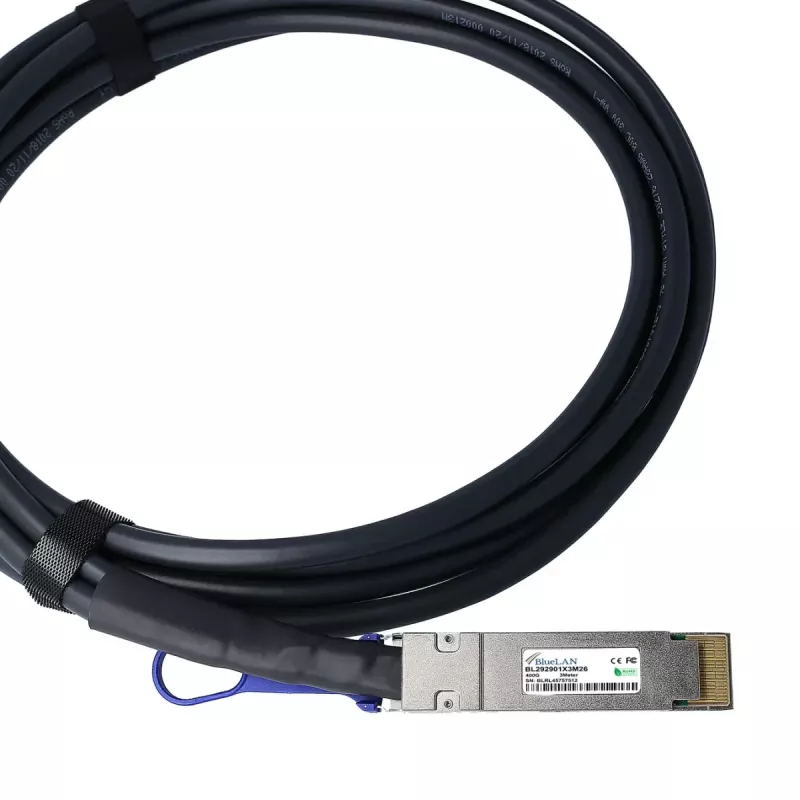 BlueOptics Fortinet FN-CABLE-QSFPDD-DAC-02 Compatível BlueLAN BL292901X2M26 Cabo de Cobre QSFP-DD Direct Attach, 400GBASE-CR4, 26 AWG, 2 metros