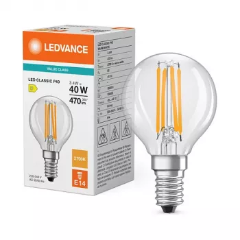 Osram LED Classic P 40 Filament 3.4W 827 Transparente E14 Lâmpada LED, Mini Globe