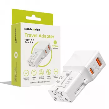 Mobile Origin adaptador de viagem 25W EU/US/UK/AU, branco