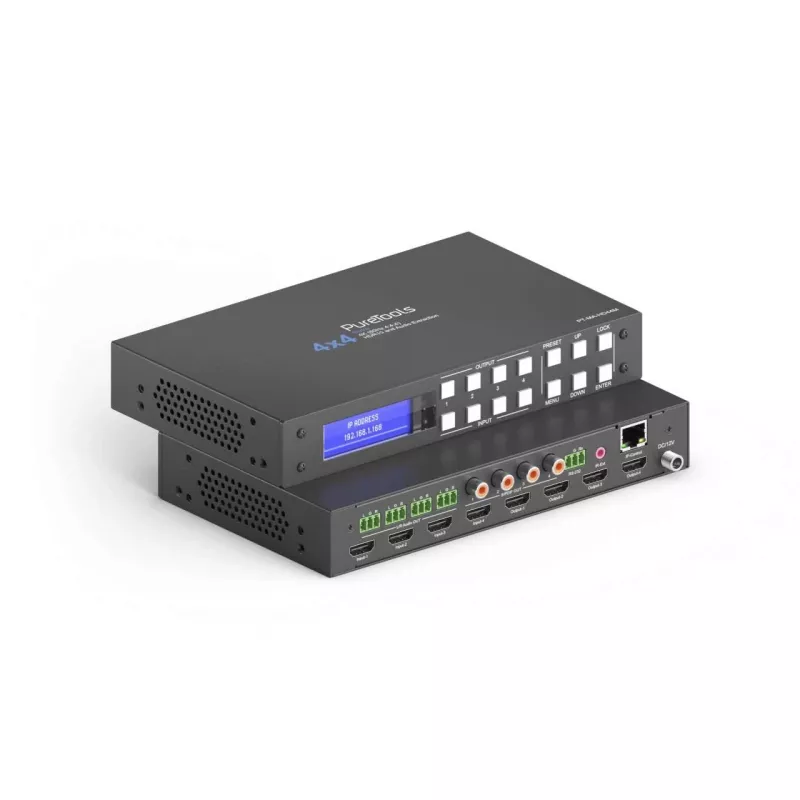 PureLink PureTools Matriz HDMI 2.0 4x4 4K 60Hz 4:4:4 HDR10 e áudio - Comutador KVM - RS-232