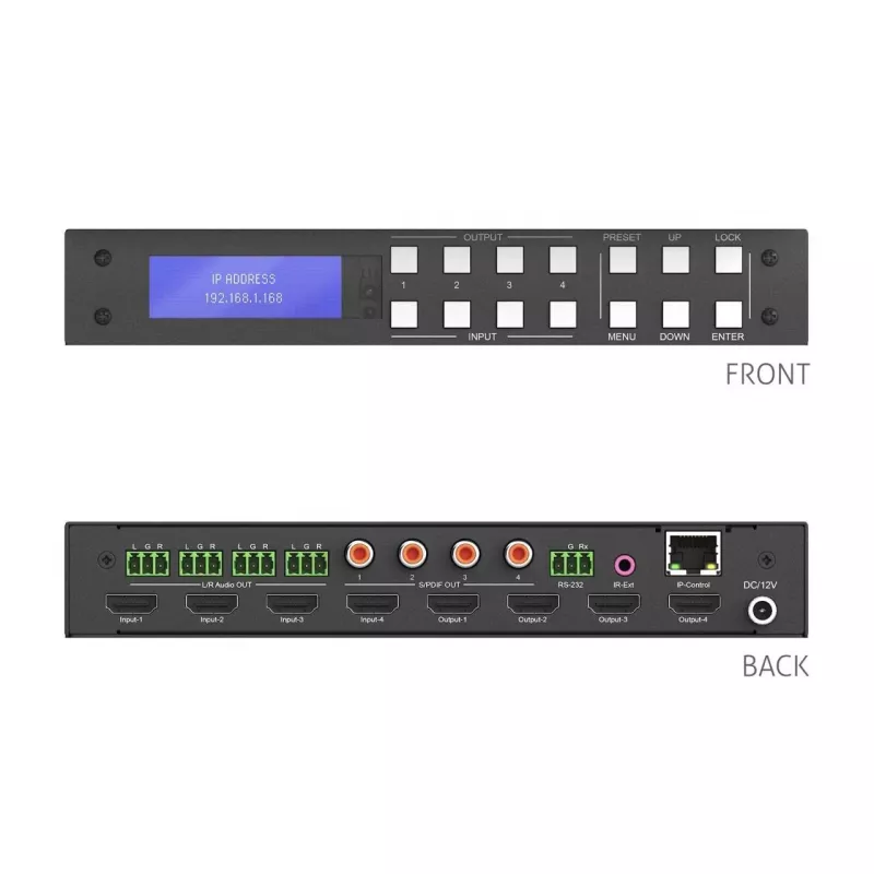 PureLink PureTools Matriz HDMI 2.0 4x4 4K 60Hz 4:4:4 HDR10 e áudio - Comutador KVM - RS-232