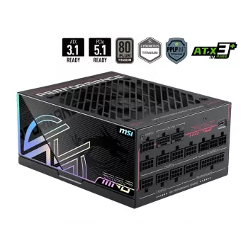 MSI MPG Ai1300TS PCIE5 1300W ATX 3.0 80 PLUS Gold Fonte de Alimentação Totalmente Modular, Preto