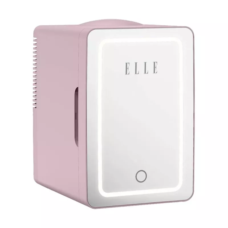 ELLE Home ESDAF01PUEU Mini Frigorífico com Espelho de Maquilhagem LED 6L Lilás