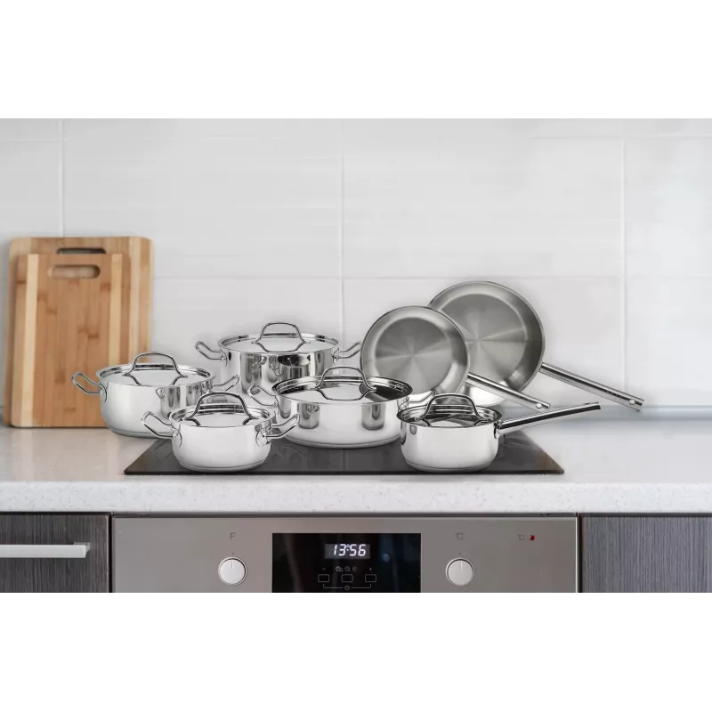 ELLE Home Conjunto de Panelas e Frigideiras em Aço Inoxidável 12 Peças ECCS200412A