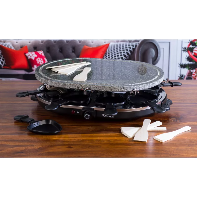 Giles & Posner EK1872GV2VDE Grelhador de raclette de pedra de mesa - 1200W, para 8 pessoas, preto/cinzento