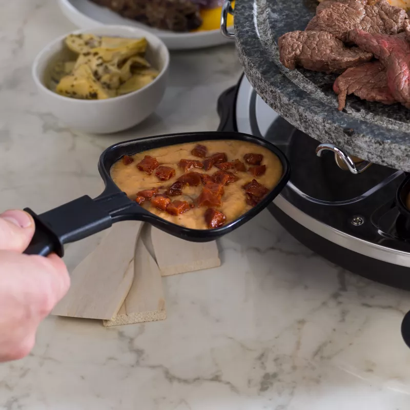 Giles & Posner EK1872GV2VDE Grelhador de raclette de pedra de mesa - 1200W, para 8 pessoas, preto/cinzento