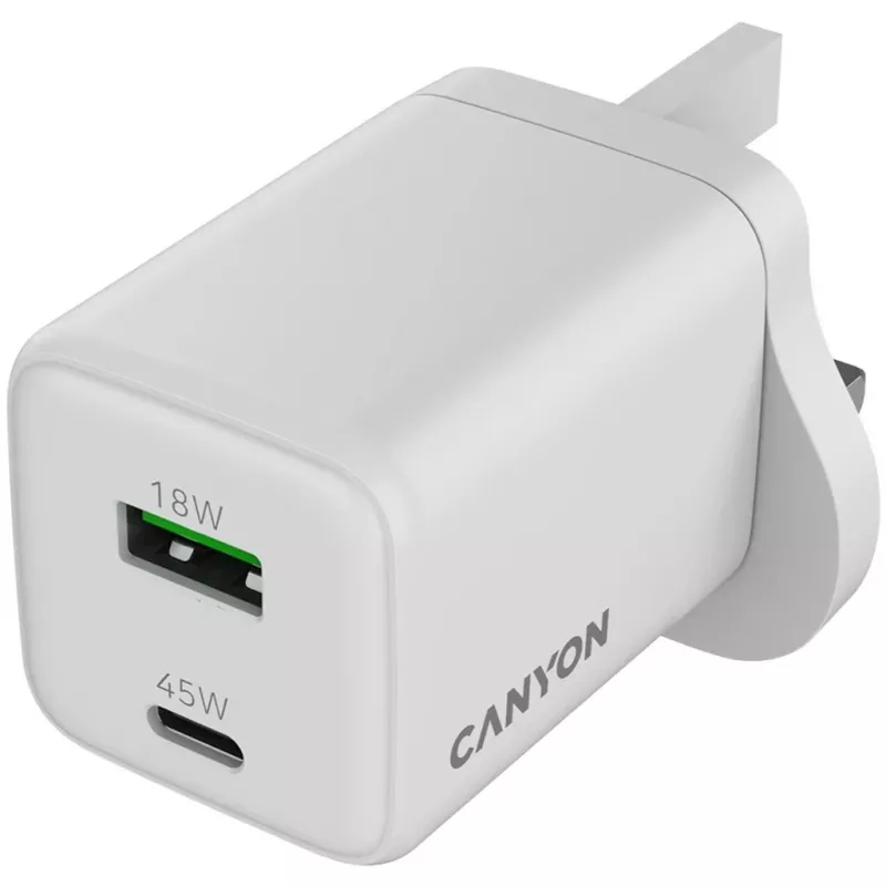 CANYON CU45AC Carregador de parede GaN 45W 1xPD 1xQC UK Branco