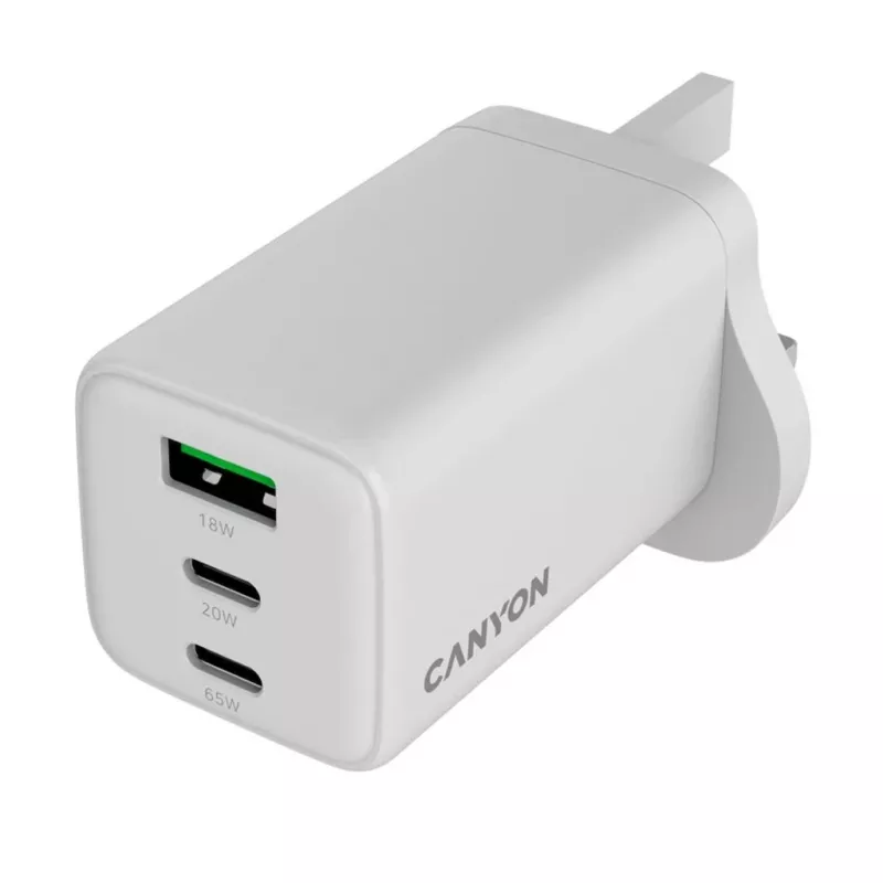 CANYON CU65ACC Carregador de parede GaN 65W 2xPD 1xQC UK branco