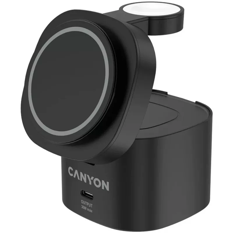 Canyon Suporte de carregamento sem fios 4 em 1, 30W máx., tamanho: 70x70x70,3mm, peso: 414g, com cabo de 1M, preto