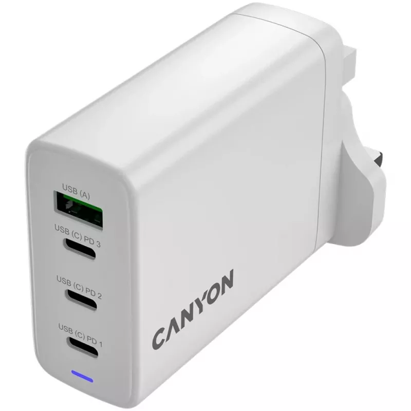 CANYON OnCharge 140 Carregador GaN 150W máx. 3 USB-C + 1 USB-A branco ficha UK