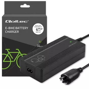 Carregador rápido Qoltec para bicicleta elétrica e trotinete elétrica 36V | 42V | 4A | ficha Bosch + cabo de alimentação