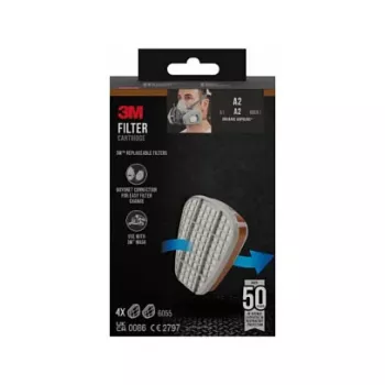 3M 6055 Filtro de gás A2 para máscaras de proteção respiratória, 4 pares (8 filtros), EN 14387:2004 + A1:2008