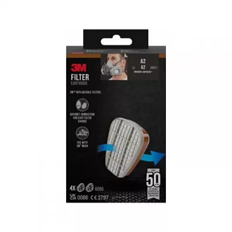 3M 6055 Filtro de gás A2 para máscaras de proteção respiratória, 4 pares (8 filtros), EN 14387:2004 + A1:2008
