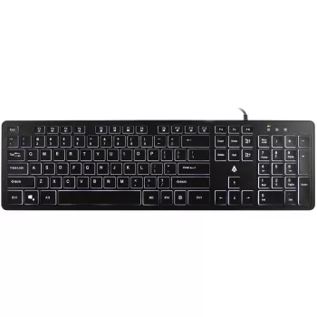 Teclado de membrana com fio retroiluminado Accura Artesia ACC-K1408, tamanho completo QWERTY, LED multicolor, preto