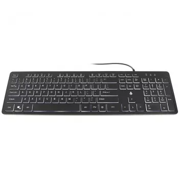 Teclado de membrana com fio retroiluminado Accura Artesia ACC-K1408, tamanho completo QWERTY, LED multicolor, preto