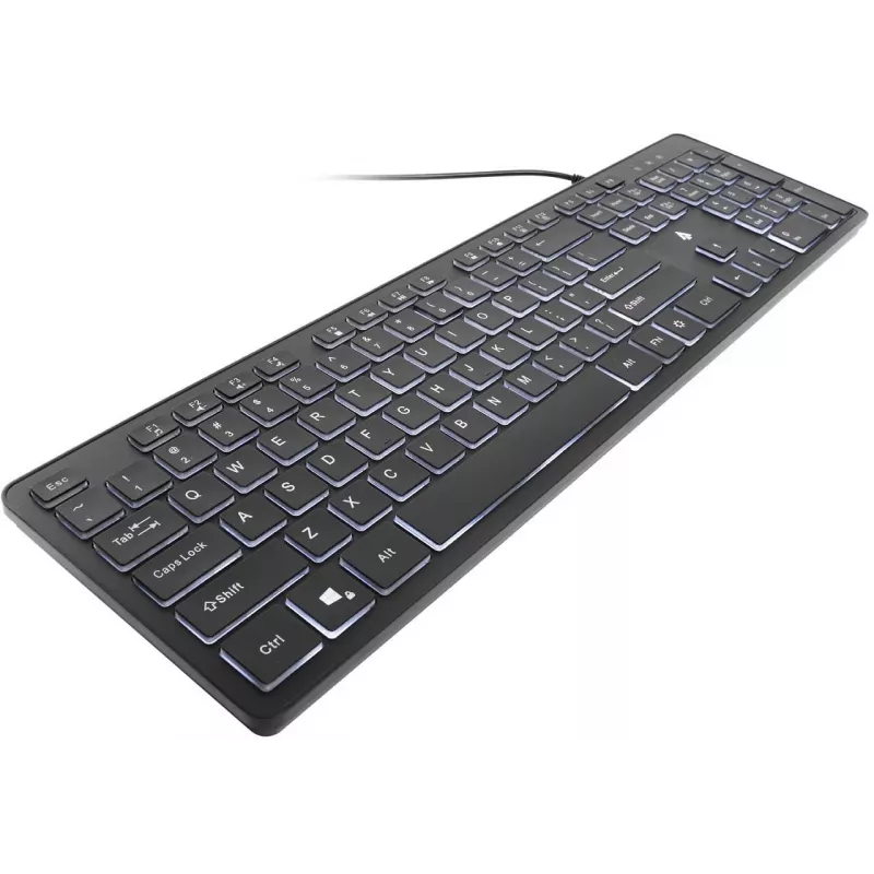 Teclado de membrana com fio retroiluminado Accura Artesia ACC-K1408, tamanho completo QWERTY, LED multicolor, preto