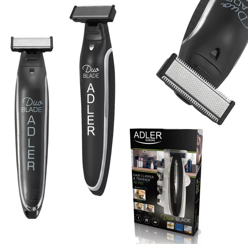 Adler AD 2922 conjunto de corte de cabelo, sem fios, lâminas de aço inoxidável, 4 acessórios, 45 min de autonomia, base de carregamento