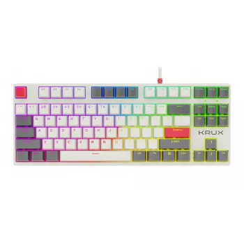 Teclado mecânico KRUX ATAX PRO RGB Creator Retro Gateron Yellow Pro (TKL, 87 teclas, hot-swappable, USB-C, keycaps PBT Double-Shot, RGB por tecla)