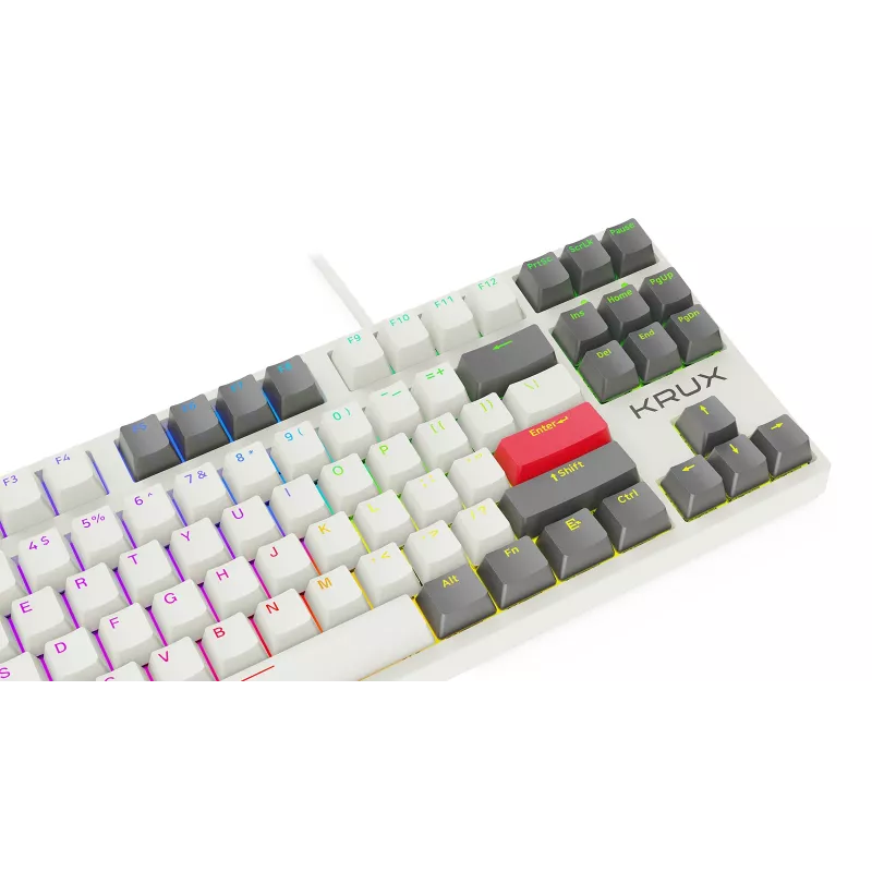 Teclado mecânico KRUX ATAX PRO RGB Creator Retro Gateron Yellow Pro (TKL, 87 teclas, hot-swappable, USB-C, keycaps PBT Double-Shot, RGB por tecla)