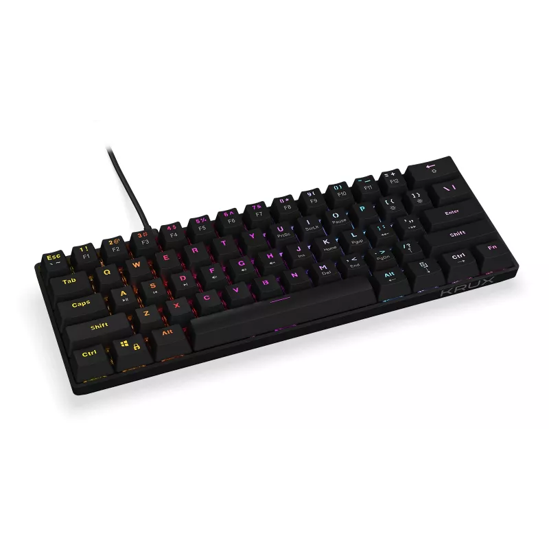Teclado gaming mecânico KRUX Qara 60%, Outemu Red, preto, KRX0137